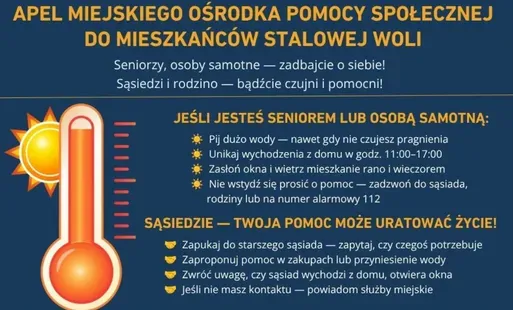 MOPS w Stalowej Woli apeluje o pomoc sąsiedzką dla seniorów w czasie upałów