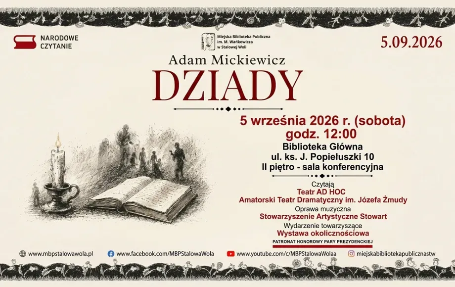Narodowe Czytanie „Dziadów" w stalowowolskiej bibliotece 5 września